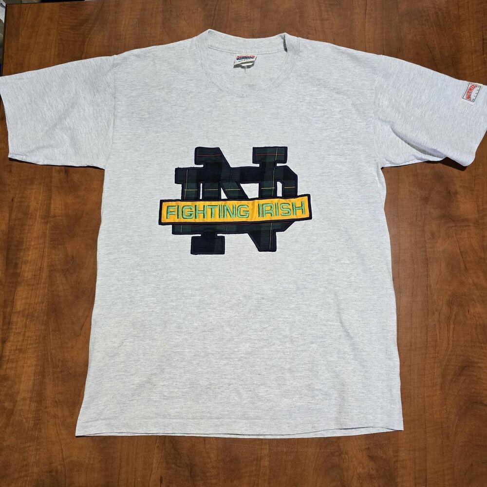 Nutmeg Vintage 80s 90s Notre Dame Fighting Irish Tartan Plaid Crew Neck Tee L